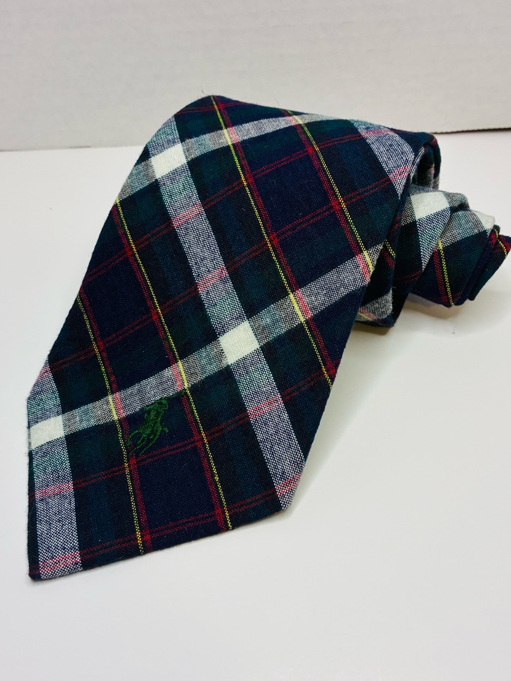 VTG Polo Ralph Lauren Cotton Plaid Necktie 4” Wide Ivy Holiday Tartan Red Green